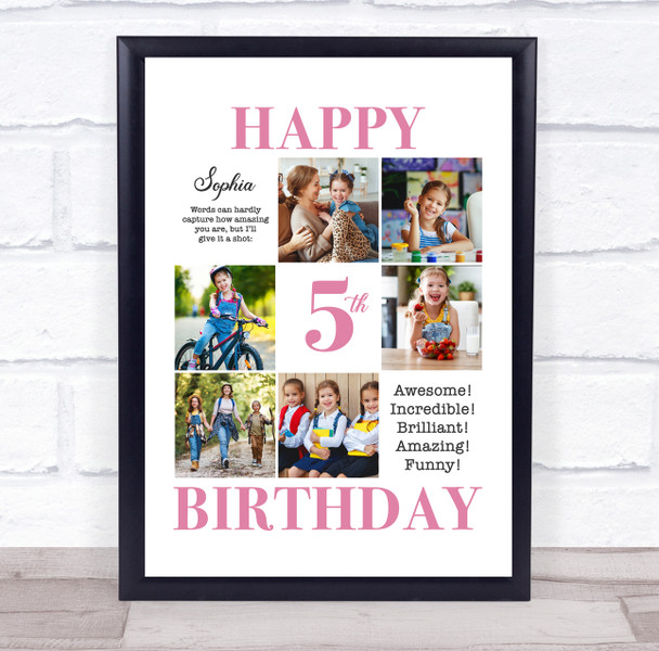 Photo Collage Kids Birthday Gift For Girls Any Age 6-Photo Pink Print Or Canvas