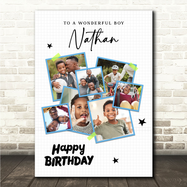 Photo Collage Kids Boys Birthday Custom Gift 7-Photo Stars Blue Print Or Canvas