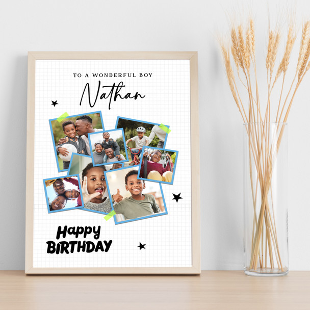 Photo Collage Kids Boys Birthday Custom Gift 7-Photo Stars Blue Print Or Canvas