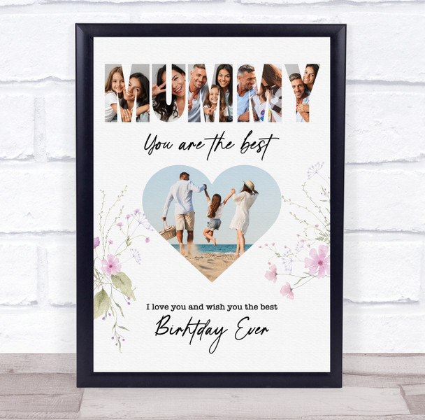 Photo Collage Mummy's Birthday Custom Gift 4-Photo Heart Floral Print Or Canvas
