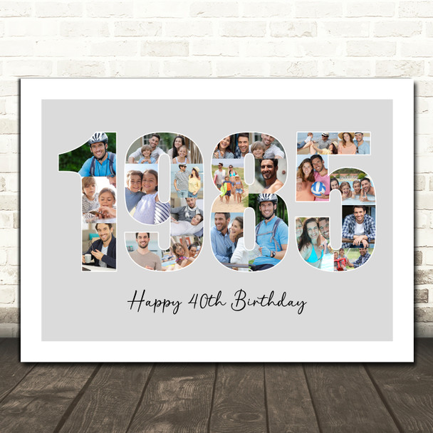 Photo Collage Photo Birthday Custom Gift For Him Grey Year 1985 Print Or Canvas
