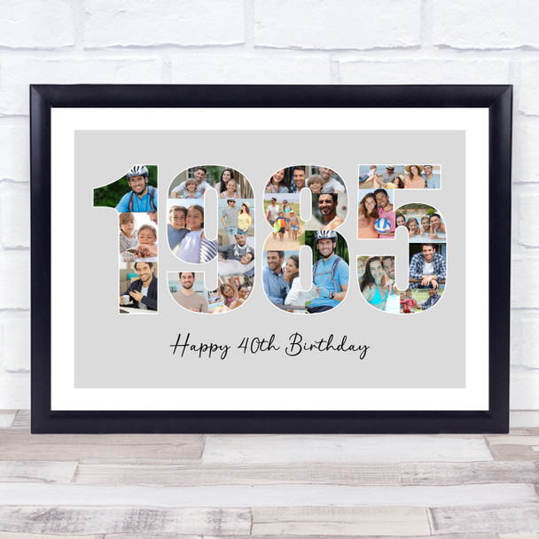 Photo Collage Photo Birthday Custom Gift For Him Grey Year 1985 Print Or Canvas