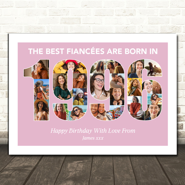 Photo Collage Pink Birthday Gift For Fiancee 23-Photo Year 1996 Print Or Canvas