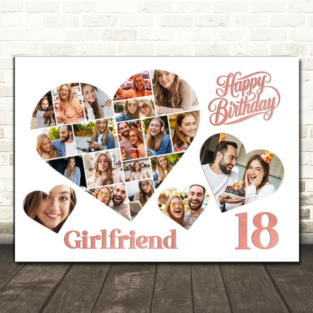 Photo Collage 18th Birthday Gift For Girlfriend 20-Photo Hearts Print Or Canvas