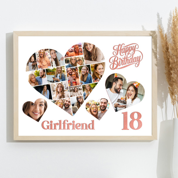 Photo Collage 18th Birthday Gift For Girlfriend 20-Photo Hearts Print Or Canvas