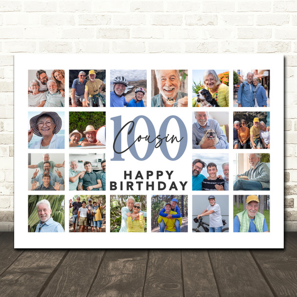 Photo Collage 100th Birthday Gift For Cousin 20-Photo Landscape Print Or Canvas