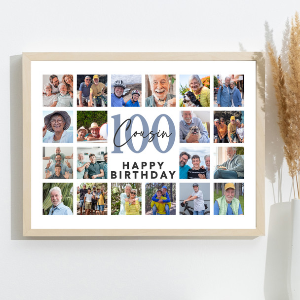 Photo Collage 100th Birthday Gift For Cousin 20-Photo Landscape Print Or Canvas