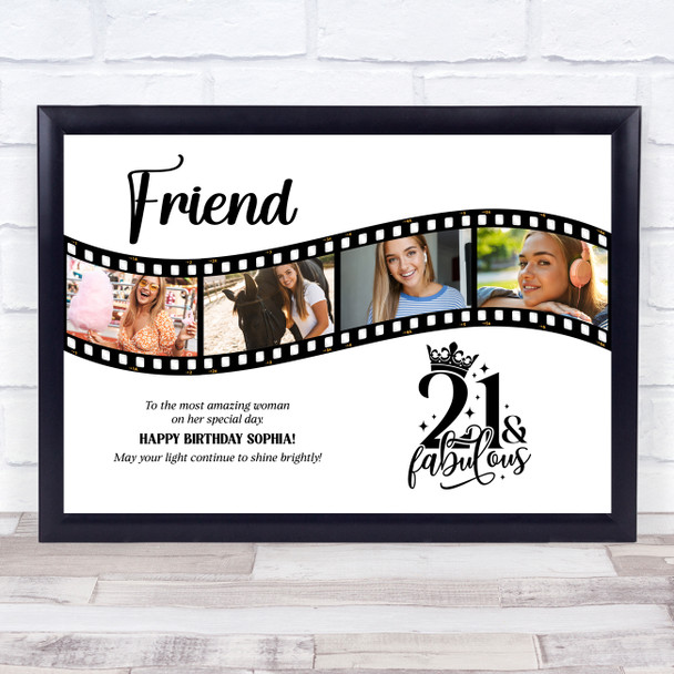 Photo Collage 21st Birthday Gift For Friend 4-Photo Camera Film Print Or Canvas