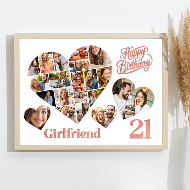 Photo Collage 21st Birthday Gift For Girlfriend 20-Photo Hearts Print Or Canvas