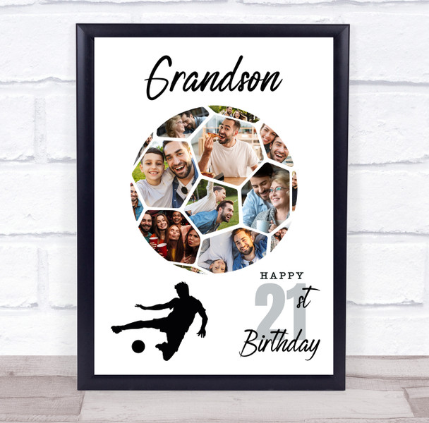 Photo Collage 21st Birthday Gift For Grandson 14-Photo Football Print Or Canvas