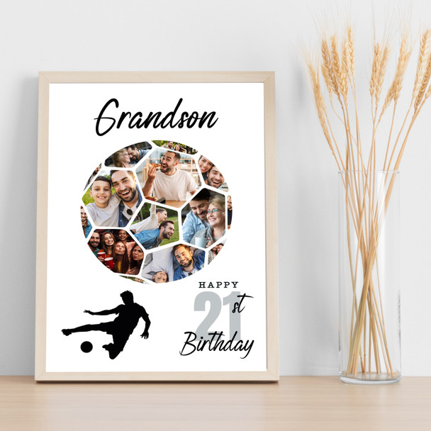 Photo Collage 21st Birthday Gift For Grandson 14-Photo Football Print Or Canvas