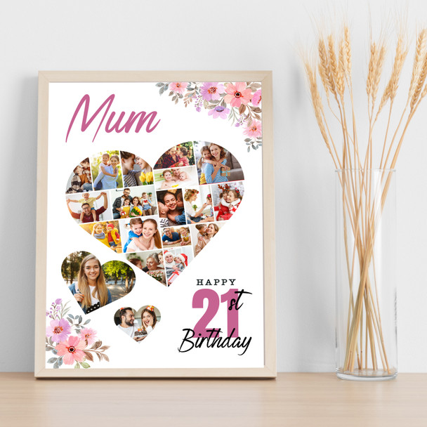 Photo Collage 21st Birthday Custom Gift For Mum 19-Photo Floral Print Or Canvas