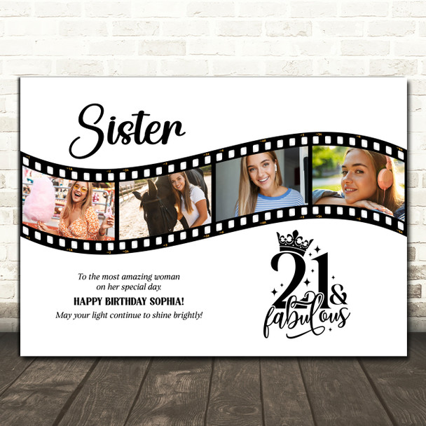 Photo Collage 21st Birthday Gift For Sister 4-Photo Camera Film Print Or Canvas