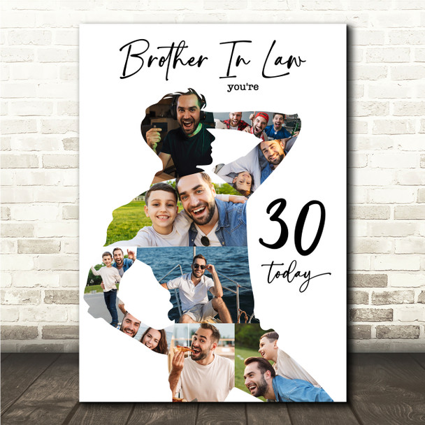 Photo Collage 30th Birthday Gift For Brother-In-Law 9-Photo Man Print Or Canvas