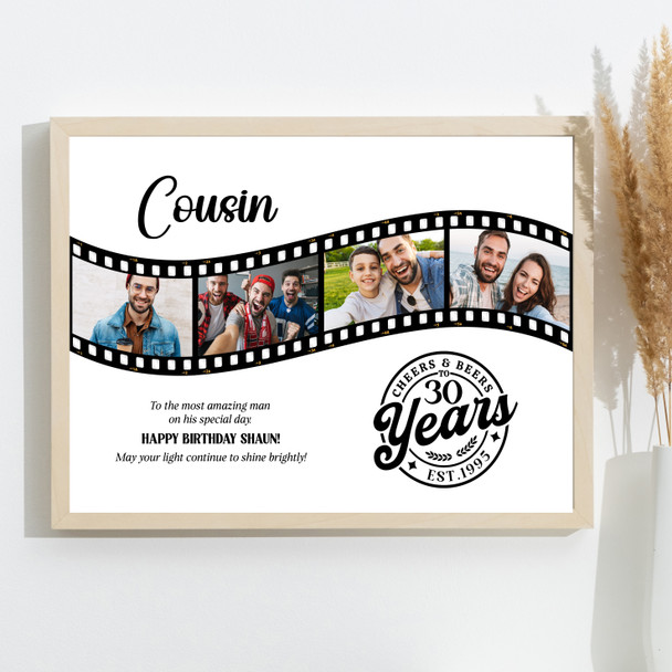 Photo Collage 30th Birthday Gift For Cousin 4-Photo Camera Film Print Or Canvas