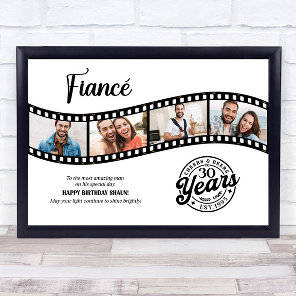 Photo Collage 30th Birthday Gift For Fiancé 4-Photo Camera Film Print Or Canvas
