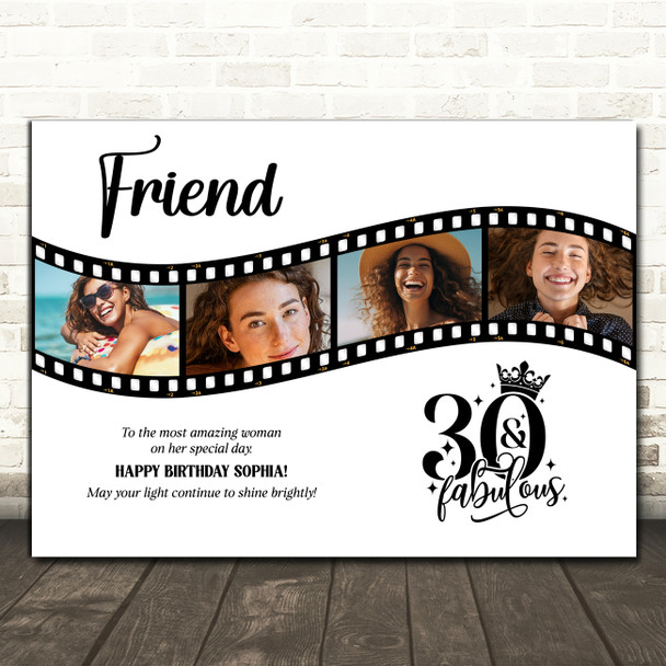 Photo Collage 30th Birthday Gift For Friend 4-Photo Camera Film Print Or Canvas