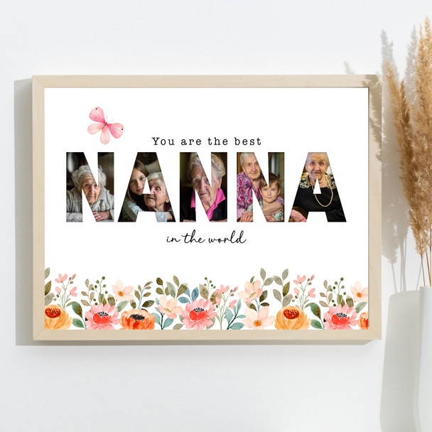 Photo Collage Floral 5-Photo Custom Gift For Nanna Any Occasion Print Or Canvas