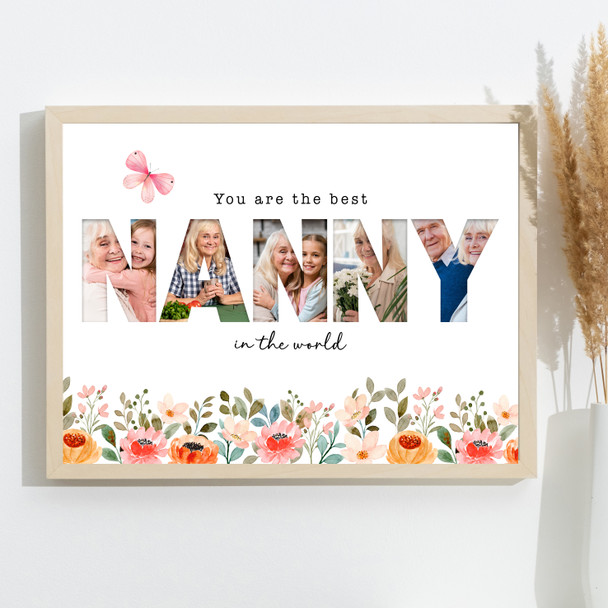 Photo Collage Floral 5-Photo Custom Gift For Nanny Any Occasion Print Or Canvas