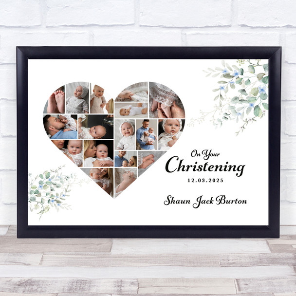 Photo Collage Christening Custom Gift 17-Photo Heart Eucalyptus Print Or Canvas