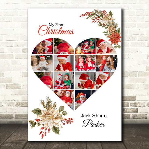 Photo Collage First Christmas Custom Gift 14-Photo Heart Floral Print Or Canvas