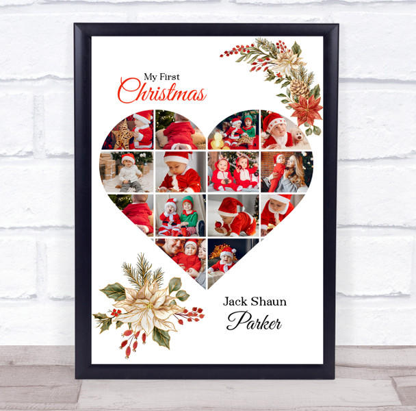 Photo Collage First Christmas Custom Gift 14-Photo Heart Floral Print Or Canvas