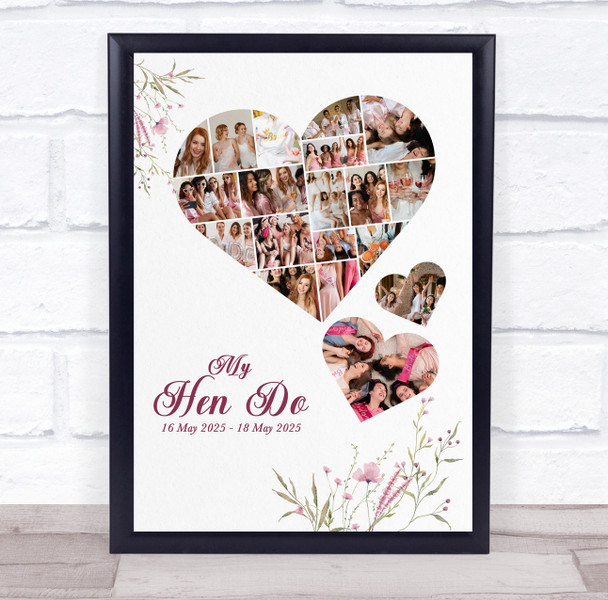 Photo Collage Hen Do Custom Gift For Bride 19-Photo Pink Floral Print Or Canvas Photo Collage Hen Do Custom Gift For Bride 19-Photo Pink Floral Print Or Canvas