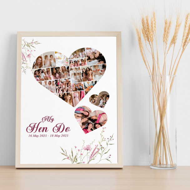 Photo Collage Hen Do Custom Gift For Bride 19-Photo Pink Floral Print Or Canvas Photo Collage Hen Do Custom Gift For Bride 19-Photo Pink Floral Print Or Canvas