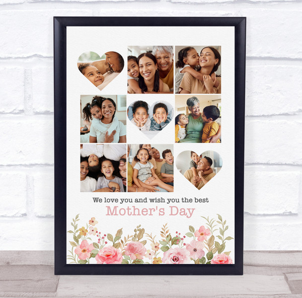 Photo Collage Mother's Day Gift For Anyone 9-Photo Pink Floral Print Canvas