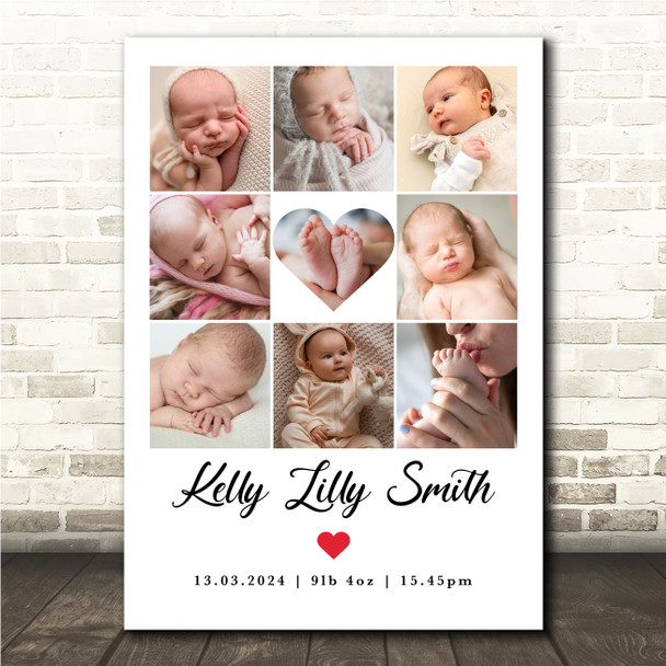 Photo Collage Custom Gift For New Baby 9-Photo Heart Red Heart Print Or Canvas