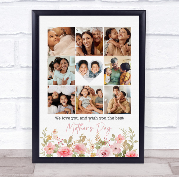 Photo Collage Gift For Anyone Mother's Day 9-Photo Pink Floral Print Or Canvas