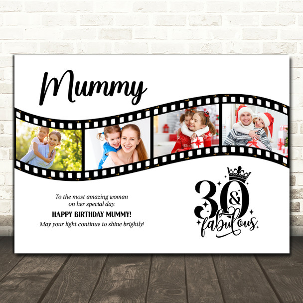 Photo Collage 30th Birthday Gift For Mummy 4-Photo Camera Film Print Or Canvas