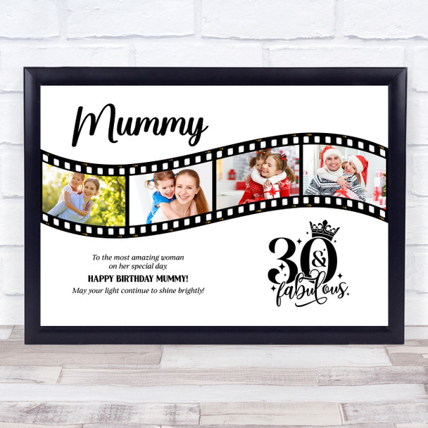 Photo Collage 30th Birthday Gift For Mummy 4-Photo Camera Film Print Or Canvas