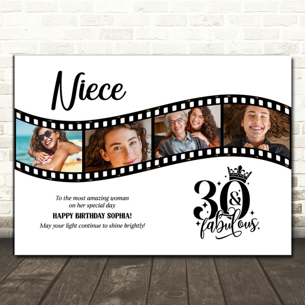 Photo Collage 30th Birthday Gift For Niece 4-Photo Camera Film Print Or Canvas