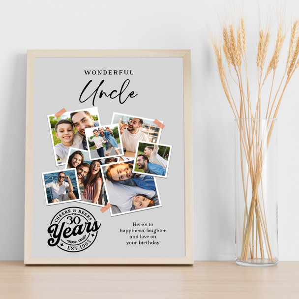 Photo Collage 30th Birthday Custom Gift For Uncle 7-Photo Grey Print Or Canvas