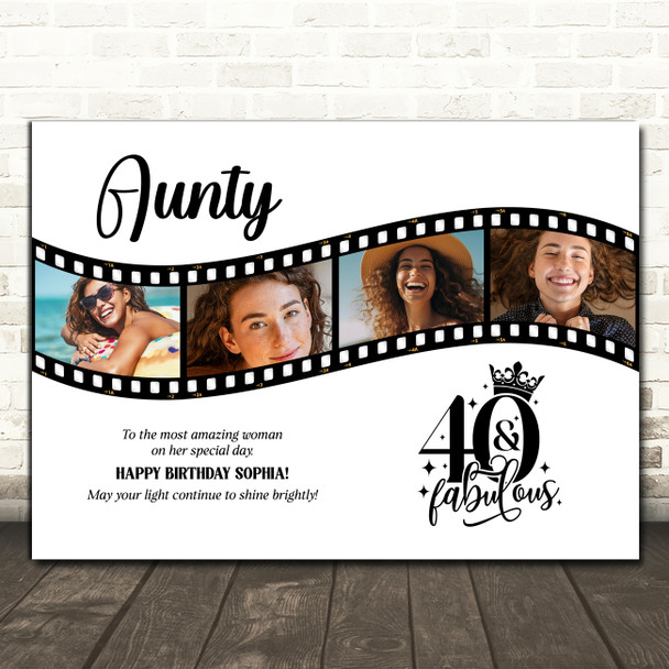 Photo Collage 40th Birthday Gift For Aunty 4-Photo Camera Film Print Or Canvas