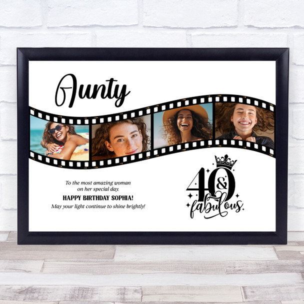 Photo Collage 40th Birthday Gift For Aunty 4-Photo Camera Film Print Or Canvas