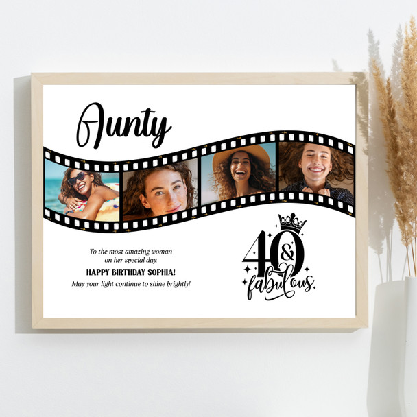 Photo Collage 40th Birthday Gift For Aunty 4-Photo Camera Film Print Or Canvas