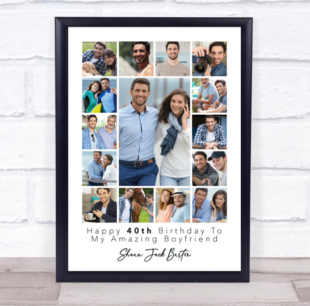 Photo Collage 40th Birthday Custom Gift For Boyfriend 15-Photo Print Or Canvas