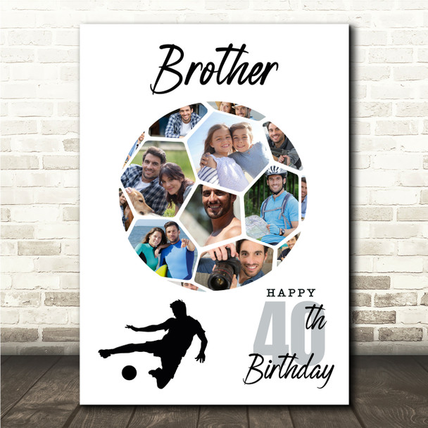 Photo Collage 40th Birthday Gift For Brother 14-Photo Football Print Or Canvas