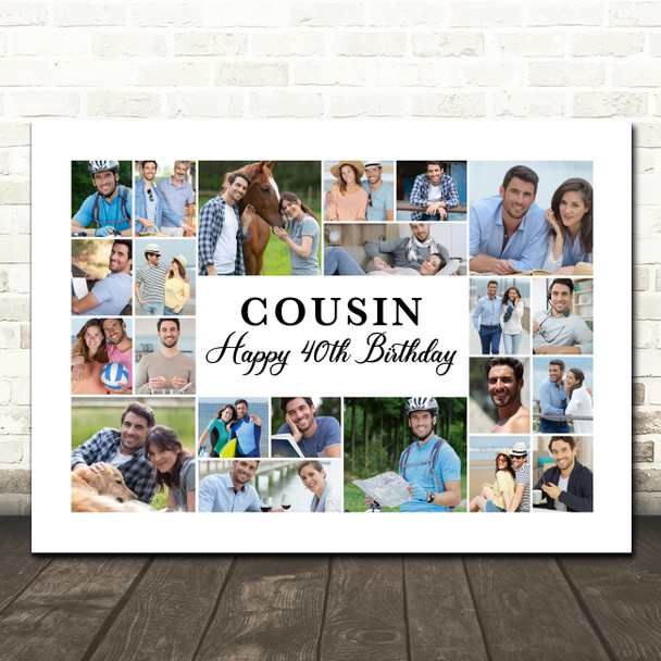 Photo Collage 40th Birthday Gift For Cousin 22-Photo Landscape Print Or Canvas