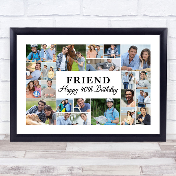 Photo Collage 40th Birthday Gift For Friend 22-Photo Landscape Print Or Canvas