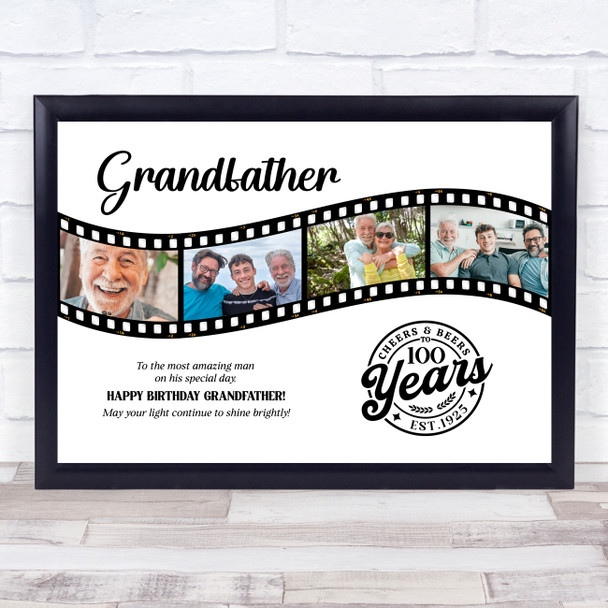 Photo Collage 100th Birthday Gift For Grandfather 4-Photo Film Print Or Canvas
