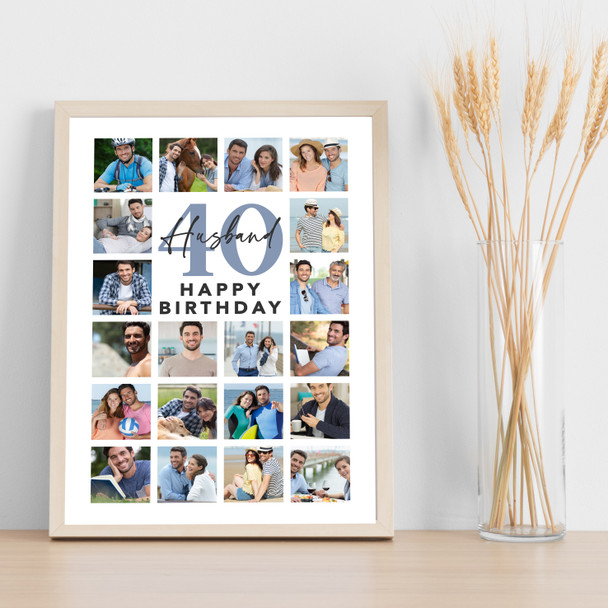 Photo Collage 40th Birthday Gift For Husband 20-Photo Portrait Print Or Canvas