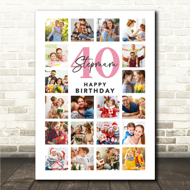 Photo Collage 40th Birthday Gift For Stepmum 20-Photo Portrait Print Or Canvas