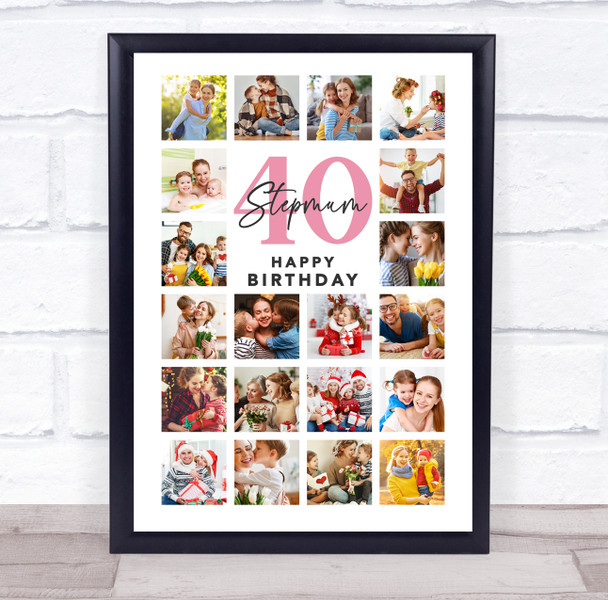 Photo Collage 40th Birthday Gift For Stepmum 20-Photo Portrait Print Or Canvas
