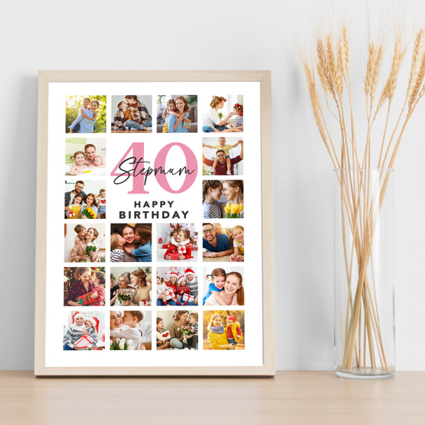 Photo Collage 40th Birthday Gift For Stepmum 20-Photo Portrait Print Or Canvas