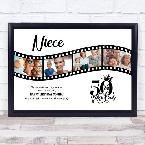 Photo Collage 50th Birthday Gift For Niece 4-Photo Camera Film Print Or Canvas