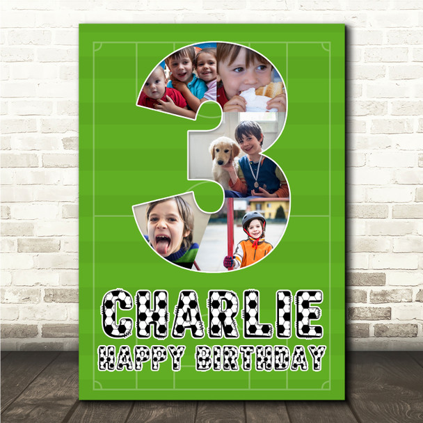 Photo Collage 5-Photo 3rd Birthday Gift For Kids Boys Football Print Or Canvas