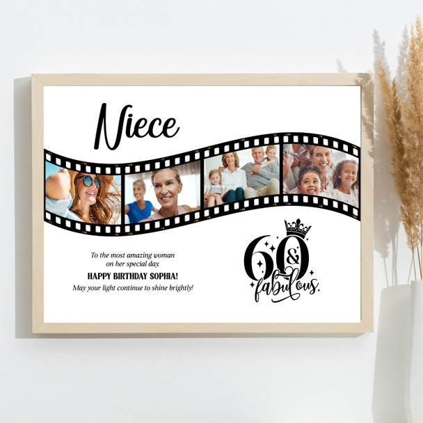 Photo Collage 60th Birthday Gift For Niece 4-Photo Camera Film Print Or Canvas